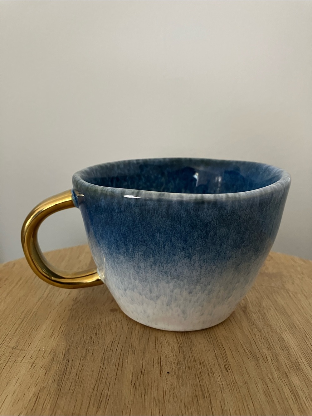 Blue Ombre Ceramic Coffee or Tea Mug with Gold Handle